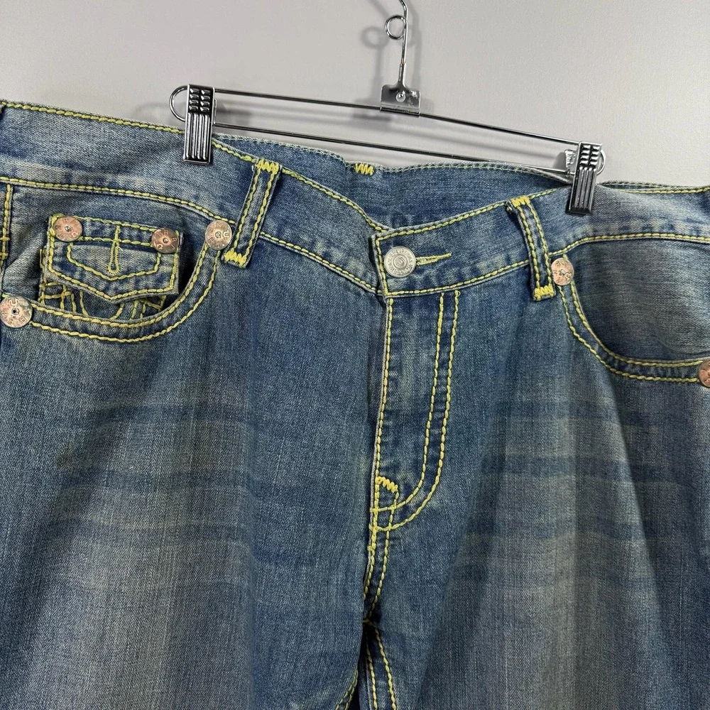 True Religion Billy Super T Jeans Mens 40x32 Blue Denim Relaxed Bootcut USA